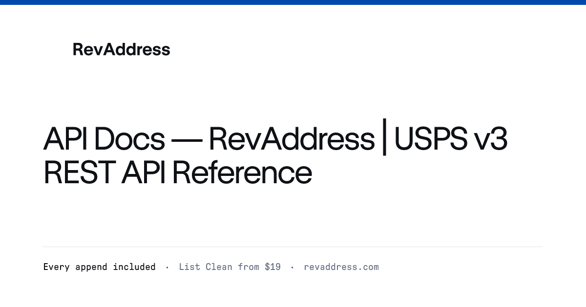 API Docs — RevAddress | USPS v3 REST API Reference